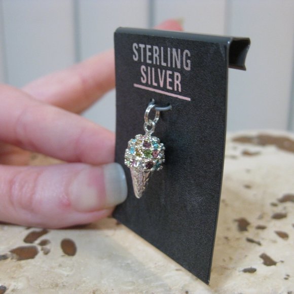 NWT sterling silver ice cream cone charm pendant ornament - Picture 5 of 6